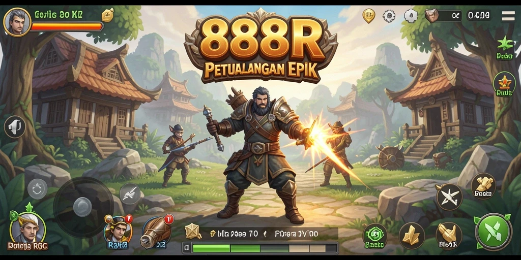 Tangkapan layar utama gameplay <strong>888R</strong> menampilkan pertarungan seru dan eksplorasi dunia.