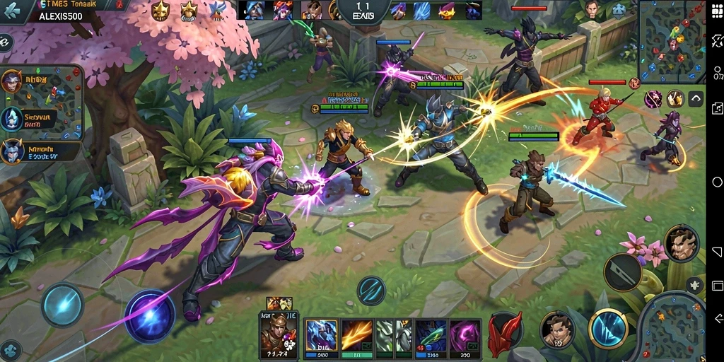 Screenshot ALEXIS500 menampilkan aksi seru dalam pertempuran MOBA.
