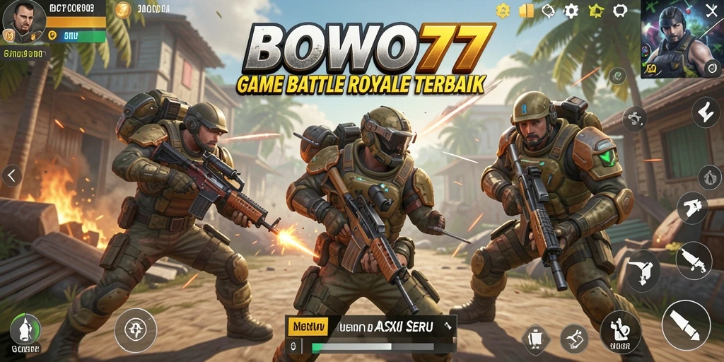 Tampilan aksi gameplay intens dalam BOWO77 Battle Royale.
