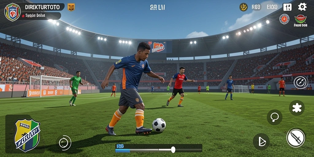 Screenshot gameplay yang menampilkan aksi sepak bola seru.