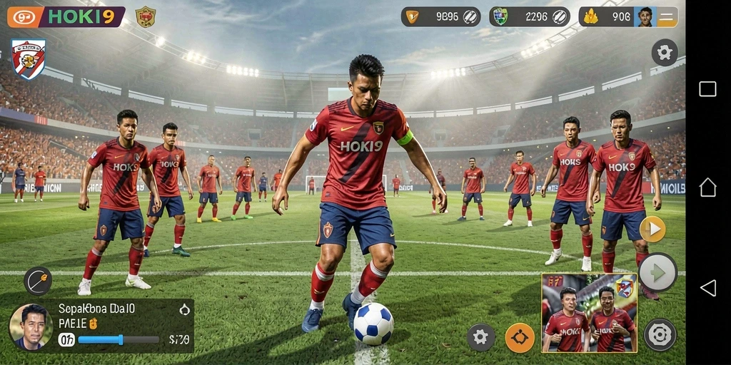 Tampilan seru gameplay HOKI9 dengan aksi sepakbola nyata.