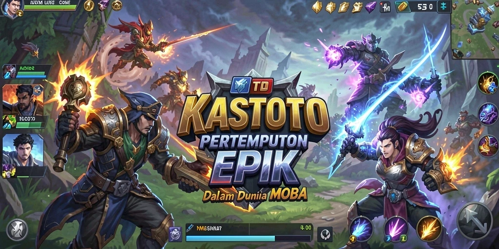 Tampilan gameplay KASTOTO yang seru dalam pertempuran MOBA.