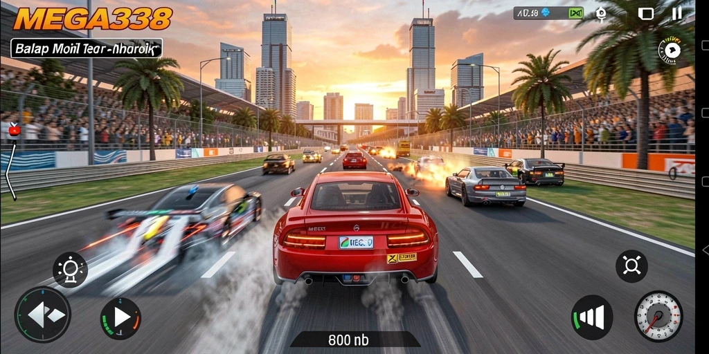 Tampilan gameplay balap yang seru di MEGA338.