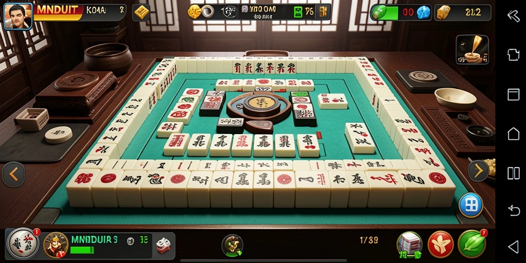 Screenshot gameplay MNDUIT menampilkan suasana seru permainan Mahjong.