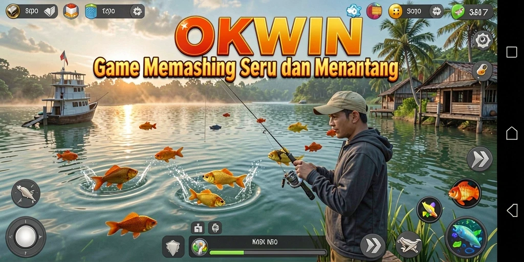 Gameplay OKWIN dengan pengalaman memancing yang seru.