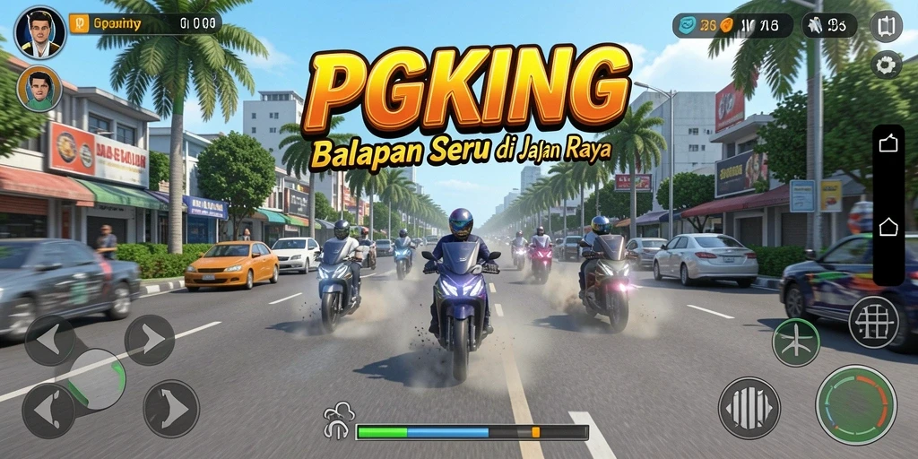 Gameplay seru dari PGKING yang menampilkan balapan di jalan raya.
