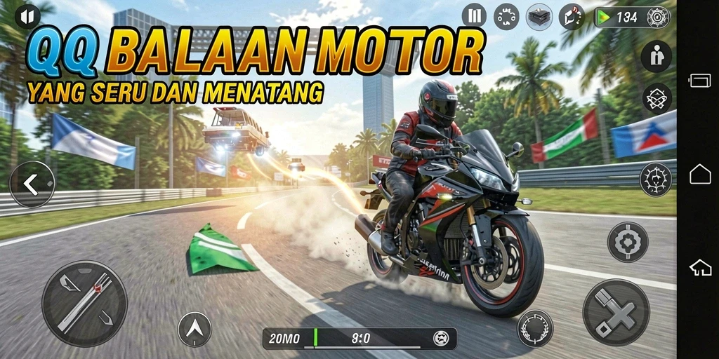 Tampilan gameplay balapan motor yang mendebarkan dari QQSTAR.