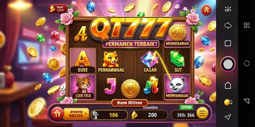 Screenshot utama QT777 menampilkan gameplay slot yang menarik dengan efek visual menawan.