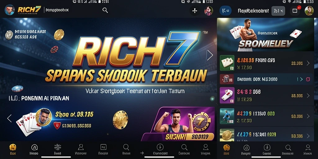 Tampilan utama RICH7 dengan berbagai pilihan taruhan olahraga.