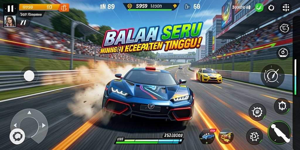 Gambaran gameplay balap di S9S9 yang menegangkan dan seru.