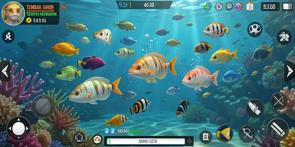 Tampilan gameplay SINTE4D menampilkan aksi menembak ikan yang seru.